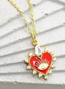 Evil Eye Red Heart Necklace