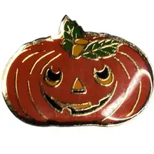 Vintage Smiling Jack O Lantern Pumpkin 1.5” Long Halloween Enamel Pin Brooch