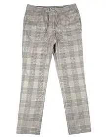 H&M Womens M Gray Plaid Slim Fit Pull On Elastic Drawstring Career Pants