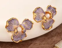 Golden Enamel Pearl Flower Earrings | French Vacation Style | NWT