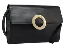 Circle Shoulder Bag Leather Black Gold Authentic