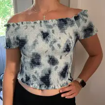 Tie dye smocked off the shoulder crop top