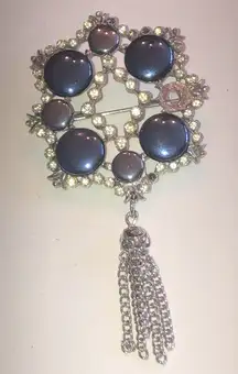 Celebrity NY Vintage Silver Tone and Metallic Black Brooch