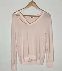 Blush Pink Long-sleeve Top With Slit On Neck ( S )