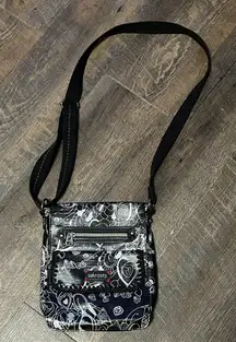 SAKROOTS Artist Circle Small Messenger crossbody Bag-‎ PEACE- Black/white