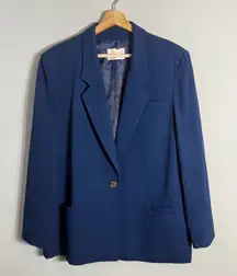 Vintage Pendleton Wool Blazer Pencil Skirt Suit Set Womens 16 Blue Career Formal