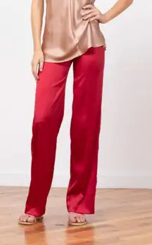 Avenue Montaigne Flavia F1701 Wide-Leg‎ Satin Red Pants Women's 0 Loose Fit