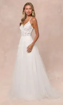 Lulus Glorious Luxury White Sheer Tulle Embroidered Beaded Maxi Dress Size XS