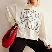 #41 NWT Free People Graphic Camden Pullover in Cloud Combo New York