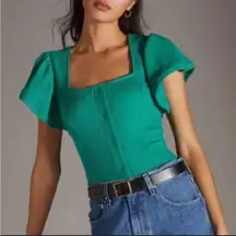 Anthropologie Dolan Green Left Coast Structured Flutter Top Small