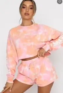 White Fox Cali Babe Cropped Sweater & Biker Short SET, Pink Sunset | Size Small