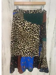 Calvin Klein Wrap Skirt size 12 Multicolor Patchwork Leopard Floral Y2K Boho
