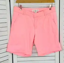 H&M Twill Cuffed Chino Bermuda Shorts Neon Coral Size 6 Stretch