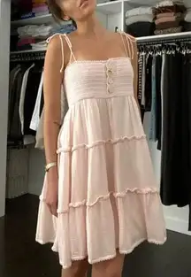 Liv Crochet Tiered Mini Babydoll Dress in Petal