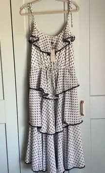 NWT Lover the Label white and black polka dot tiered ruffle midi dress sz 2