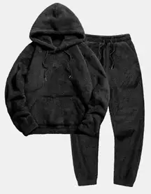 Hoooyi Basic Teddy Hoodie & Teddy Jogger Pants Black Medium NWT IN PACKAGE
