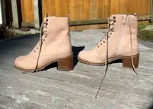 Seychelles Lace‎ Up Irresistible Leather Combat Boot Pink Nubuck 10