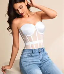 White Strapless Sheer Mesh Corset Top