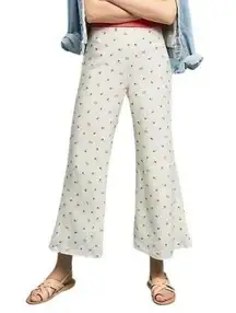 Anthropologie Feather Bone Pants Womens 4 Cream Red Cherries Talese Wide Leg