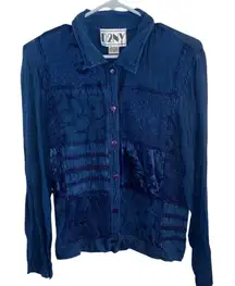 vintage 90s blue patchwork shirt jacket shacket boho western Fall whimsigoth