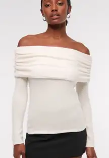 Women's Foldover Off-Shoulder White Sweater