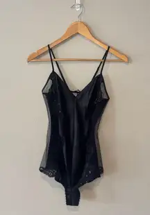 VICTORIA’S SECRET Y2K Lace Mesh &‎ Satin Black One Piece Teddy Like New Sz Small