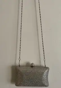 silver sparkling shimmering glitter embellished small mini minaudiere chain bag
