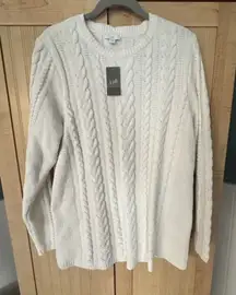J. JILL Chenille Crewneck Tunic Sweater Cable Knit Medium M Pullover Cream