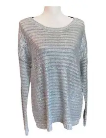 a.n.a Womens Sweater Silver Metallic Pullover Waffle Knit Long Sleeve XL New