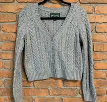 American Eagle ‎ Cable Knit Pointelle Cropped Button Down Cardigan Sweater Gray S