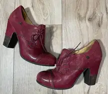 Gold Button Leather Heels Size 8 39 Burgundy Wingtip Booties