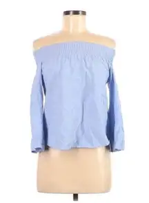 Love Notes Chambray Off Shoulder Smocked Blouse Womens S Casual Coastal Cowgirl