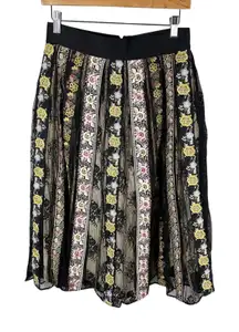 Alice + Olivia Birdie Pleated Embroidered Midi Skirt Size 6