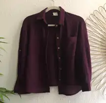 Deep purple button down up long sleeve shirt light airy long sleeve