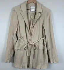 Bagatelle Collection Jacket Women L Beige Crinkle‎ Single Button Belted Classic