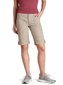 Kuhl Horizn Khaki Cargo Quick dry softshell Shorts size 16 roll cuff upf 50