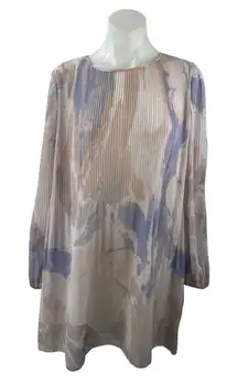 Aritzia Wilfred Daydreamer Multicolor Pleated Chiffon Long Sleeve Mini Dress M