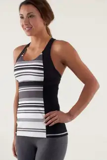 Lululemon Black Grey Striped Run: Fast Track Racerback Tank Top Sz 4 Yoga Gym