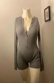 SKIMS 2X Soft Lounge Button Up Henley Onesie Romper in Heather Gray NWT