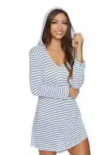 Splendid blue and white all day hoodie coverup light sweater large