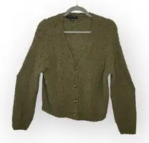 Social Standard by Sanctuary Olive Green Cardigan Sweater M Boucle Cropped Cozy