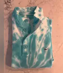 Vineyard Vines Turquoise & White Pullover Tie Dye Sweatshirt M Henley Button EUC