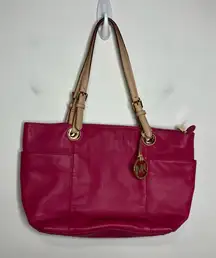 Michael Michael Kors pink & tan leather shoulder bag‎ 15.5” x 10” x 4.25” Barbie