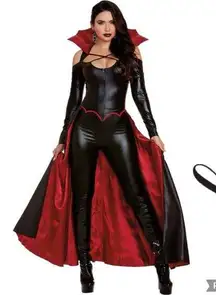 Dreamgirl Princess Of Darkness black, red leather jumpsuit cape costume size Med