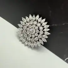 FAS CZ Cubic Zirconia Silver Tone Round Brooch Pin