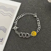 Titanium Steel Planet Smiley Face Charm Bracelet for Men Women Punk Hip Hop