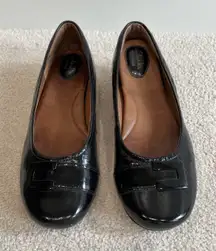 Clarks Artisan Women's Concert Choir Black Leather Ballet Wedge Shoes Size 10 M