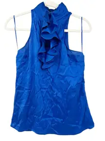 Express Women Casual Chic Silk Blend Mock Neck Ruffled‎ Tank Top Blouse Size S