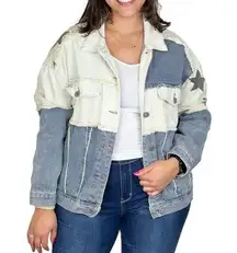 POL‎ Denim Look Up At The Stars Jean Jacket Relaxed Oversized Women Size Small