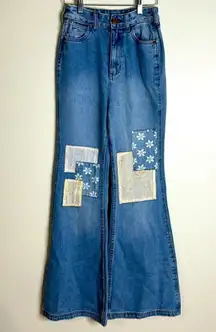 Billabong Wrangler True Blue Bell Bottom Patchwork Jeans rodeo size 24